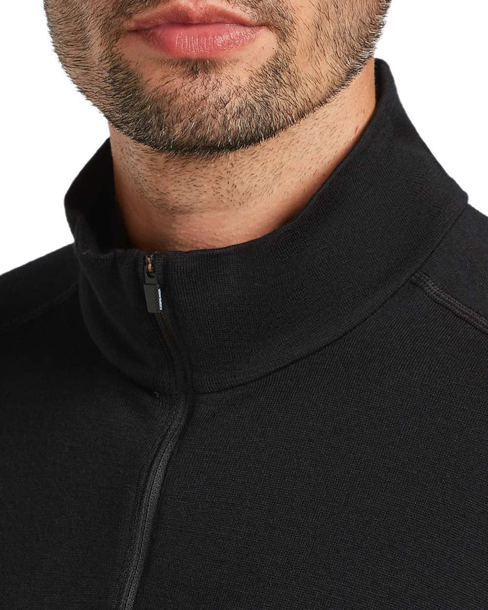 Black Coloured Icebreaker Mens Merino 260 Tech Half Zip Thermal Top on white background #colour_black