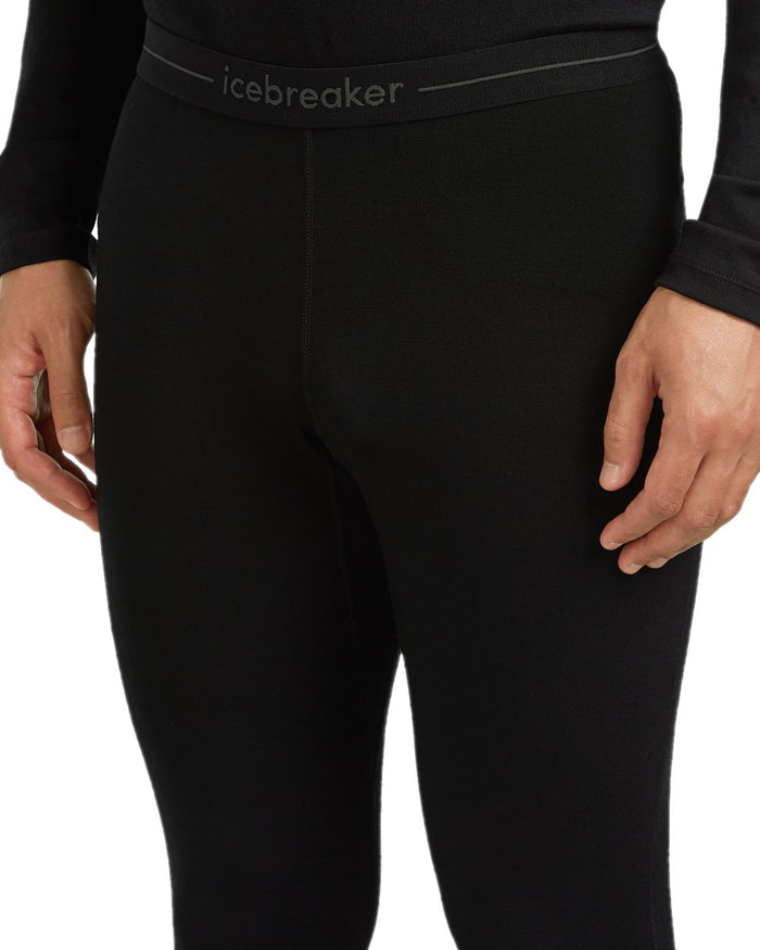 Black Coloured Icebreaker Mens Merino 260 Tech Thermal Leggings on white background #colour_black