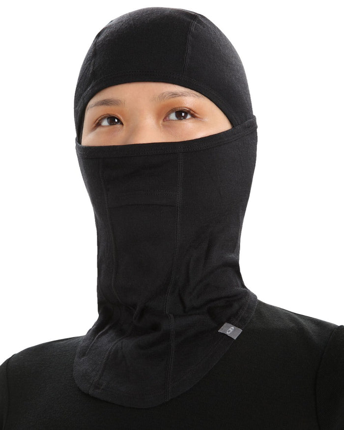 Black Coloured Icebreaker Merino 200 Oasis Balaclava on white background #colour_black