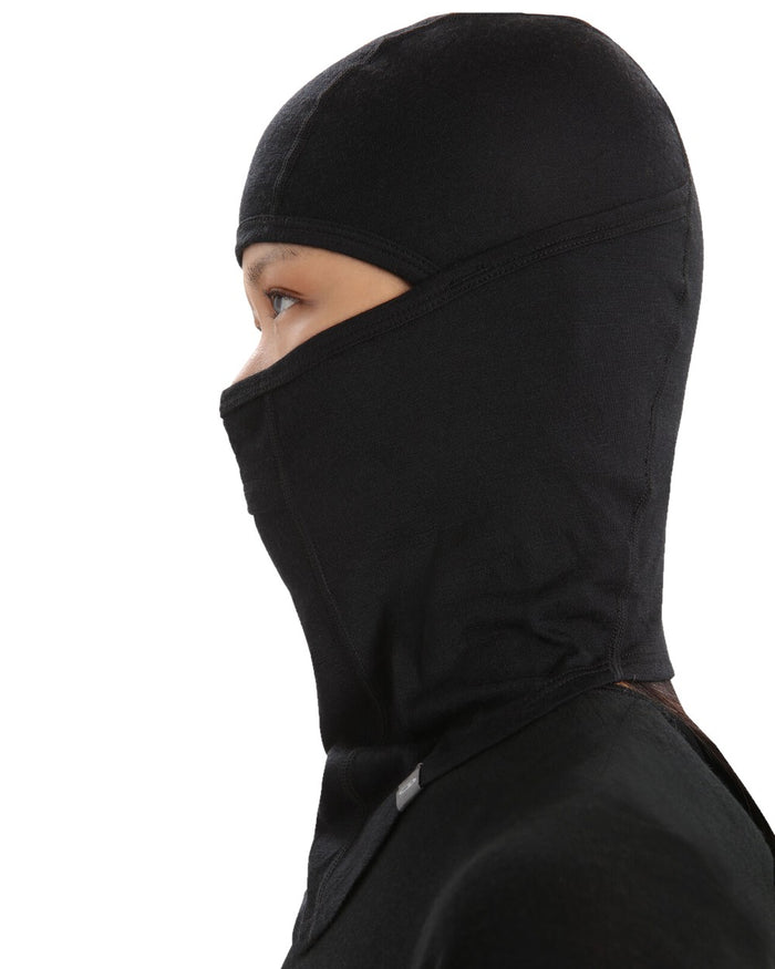 Black Coloured Icebreaker Merino 200 Oasis Balaclava on white background #colour_black