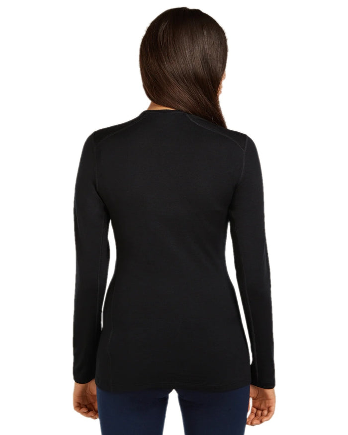 Black Coloured Icebreaker Womens 260 Tech Crew Thermal Top on white background #colour_black