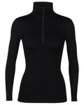 Black Coloured Icebreaker Womens Merino 260 Tech Half Zip Thermal Top on white background #colour_black