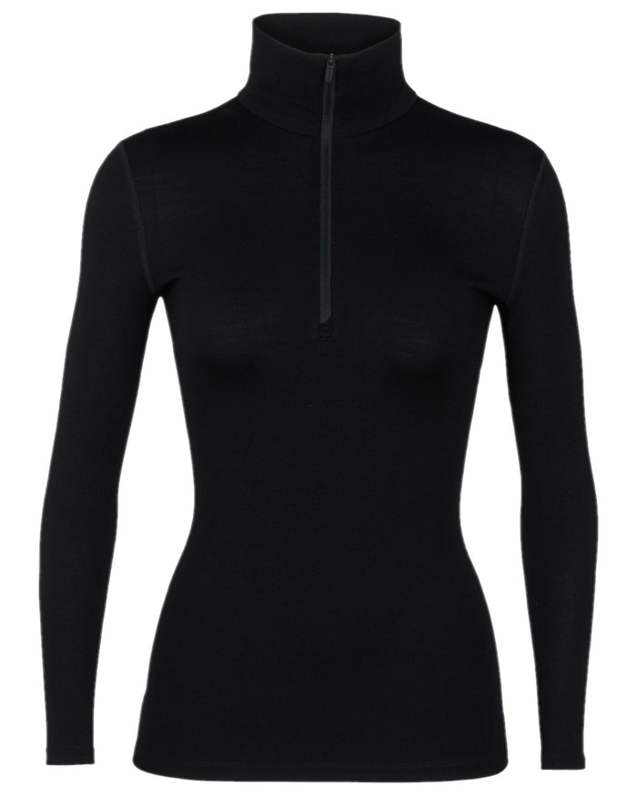 Black Coloured Icebreaker Womens Merino 260 Tech Half Zip Thermal Top on white background #colour_black