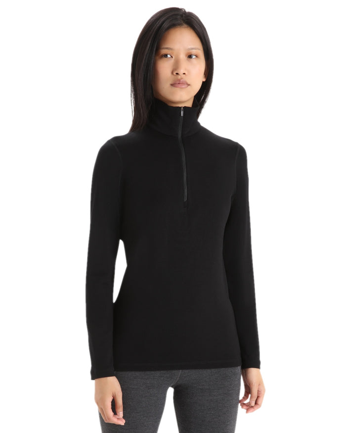Black Coloured Icebreaker Womens Merino 260 Tech Half Zip Thermal Top on white background #colour_black