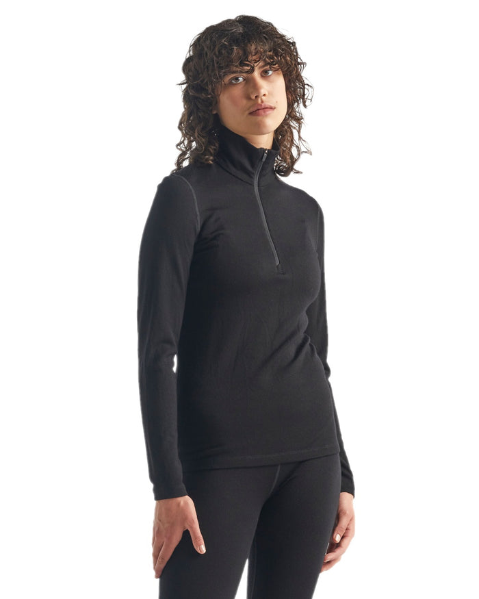Black Coloured Icebreaker Womens Merino 260 Tech Half Zip Thermal Top on white background #colour_black