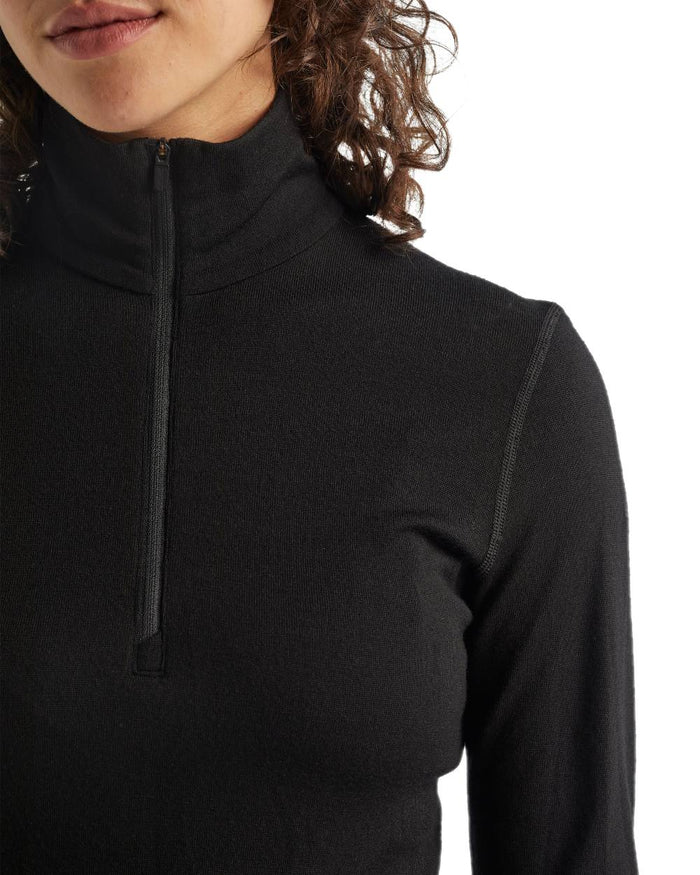 Black Coloured Icebreaker Womens Merino 260 Tech Half Zip Thermal Top on white background #colour_black