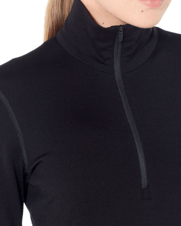 Black Coloured Icebreaker Womens Merino 260 Tech Half Zip Thermal Top on white background #colour_black
