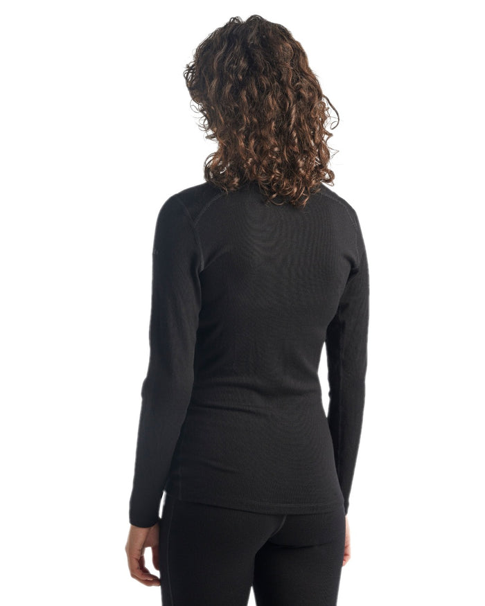 Black Coloured Icebreaker Womens Merino 260 Tech Half Zip Thermal Top on white background #colour_black