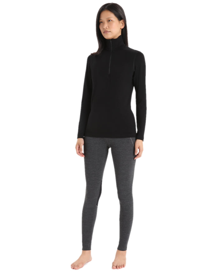 Black Coloured Icebreaker Womens Merino 260 Tech Half Zip Thermal Top on white background #colour_black