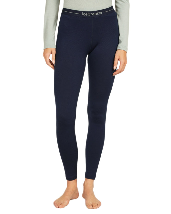 Midnight Navy Coloured Icebreaker Merino Womens 260 Tech Thermal Leggings on white background #colour_midnight-navy