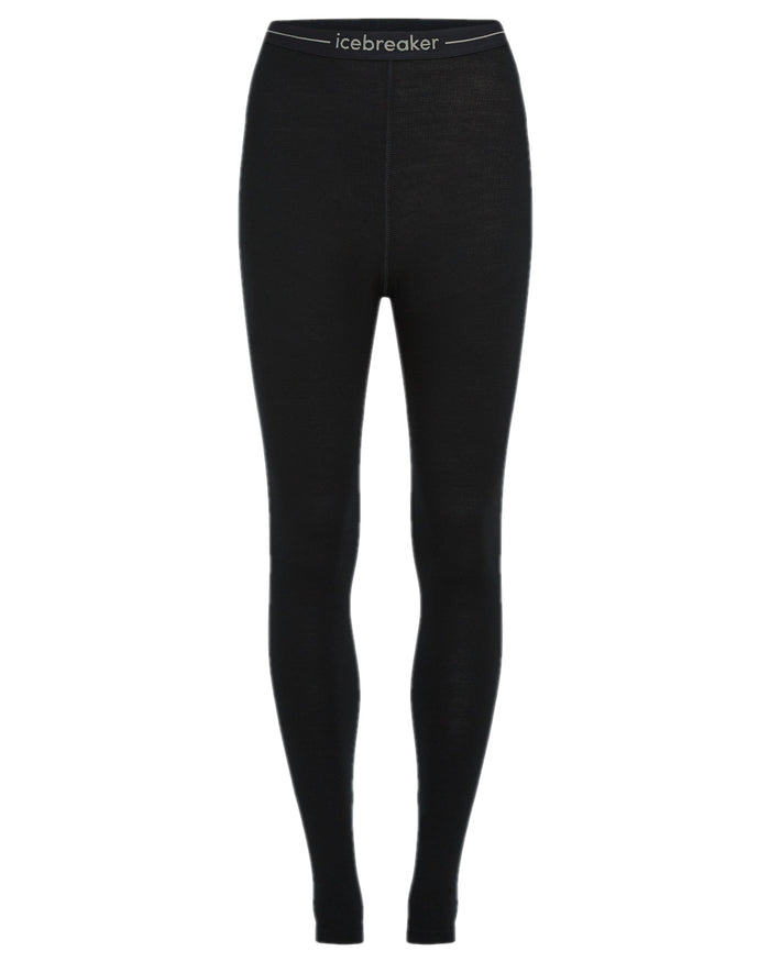 Black Coloured Icebreaker Womens Merino 260 Tech Thermal Leggings on white background #colour_black