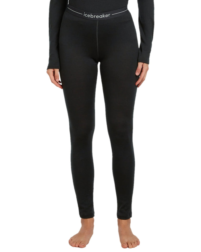 Black Coloured Icebreaker Womens Merino 260 Tech Thermal Leggings on white background #colour_black