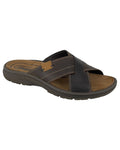 Brown coloured Imac Mens Waxy Leather Crossover Mule Sandals on white background #colour_brown