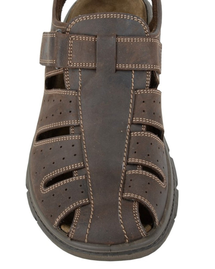 Brown coloured Imac Mens Waxy Leather Touch Fastening Sandals on white background #colour_brown