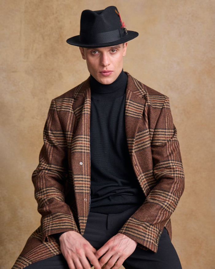 Black Coloured Jack Murphy Mens Kildare Trilby Felt Hat on indoor background #colour_black