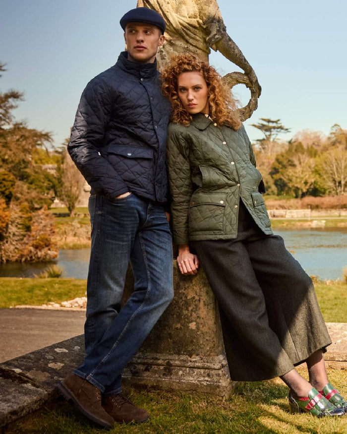 Navy coloured Jack Murphy Ronan Quilted Jacket on outdoor background #colour_navy
