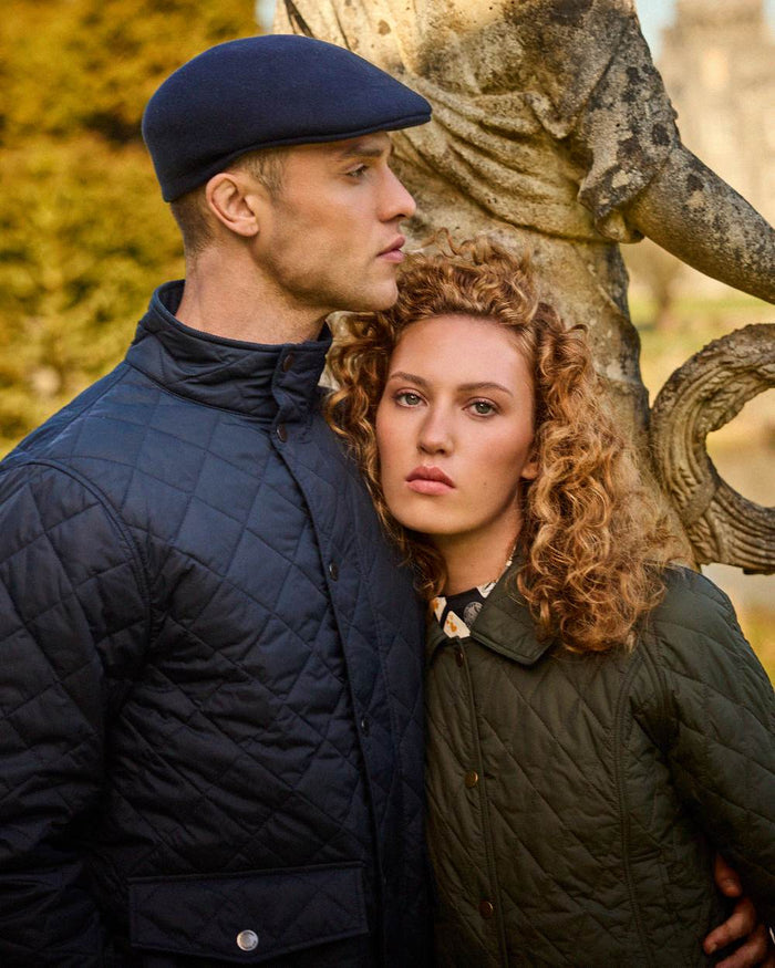 Navy coloured Jack Murphy Ronan Quilted Jacket on outdoor background #colour_navy