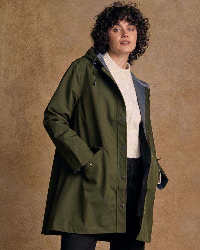 Olive Coloured Jack Murphy Womens Fiadh Waterproof Jacket on indoor background #colour_olive