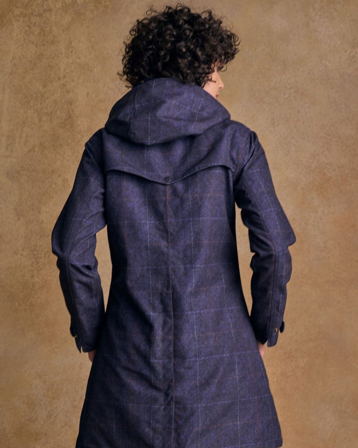 Navy Windowpane Digital Print coloured Jack Murphy Womens Sophia Waterproof Jacket on textured background #colour_navy-windowpane-digital-print