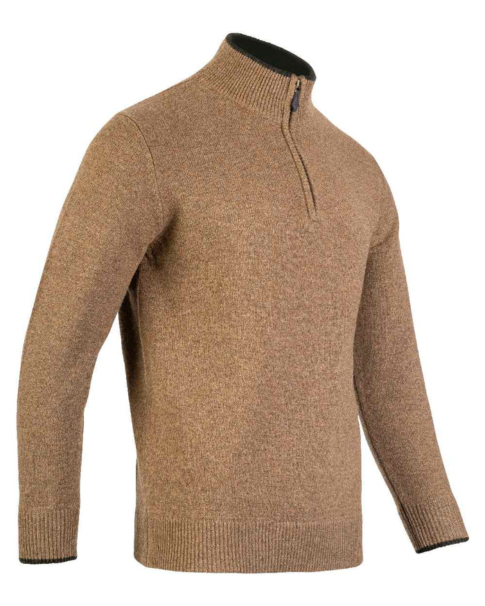 Barley coloured Jack Pyke Ashcombe Lambswool Zip Knit Pullover on white background #colour_barley