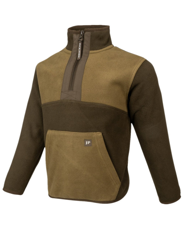 Green Coloured Jack Pyke Childrens Two Tone Fleece Top on white background #colour_green