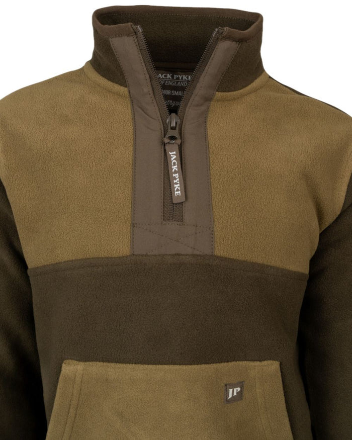 Green Coloured Jack Pyke Childrens Two Tone Fleece Top on white background #colour_green