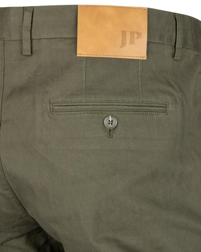 Khaki Olive coloured Jack Pyke Chino Trousers on white background #colour_khaki-olive