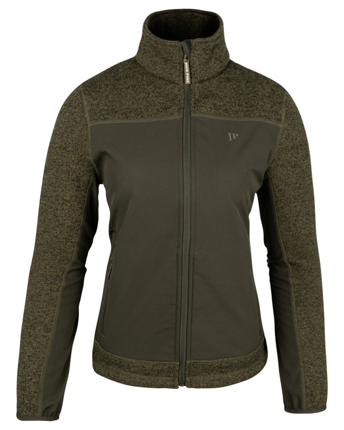 Green coloured Jack Pyke Ladies Hybrid Jacket on white background #colour_green