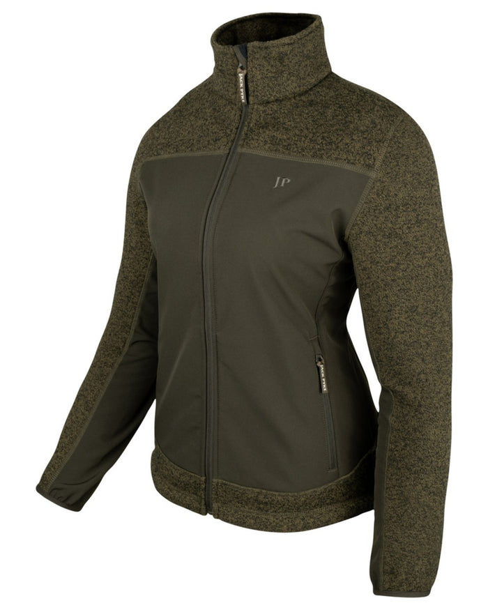 Green coloured Jack Pyke Ladies Hybrid Jacket on white background #colour_green