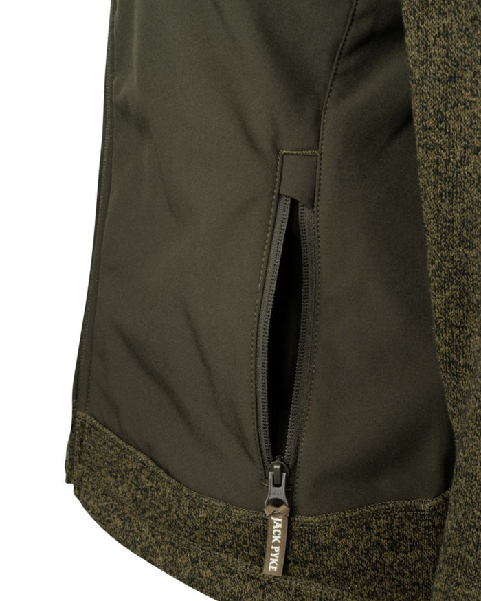 Green coloured Jack Pyke Ladies Hybrid Jacket on white background #colour_green