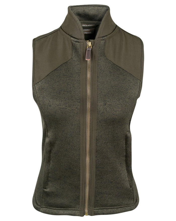 Dark Olive coloured Jack Pyke Ladies Melange Fleece Gilet on white background #colour_dark-olive