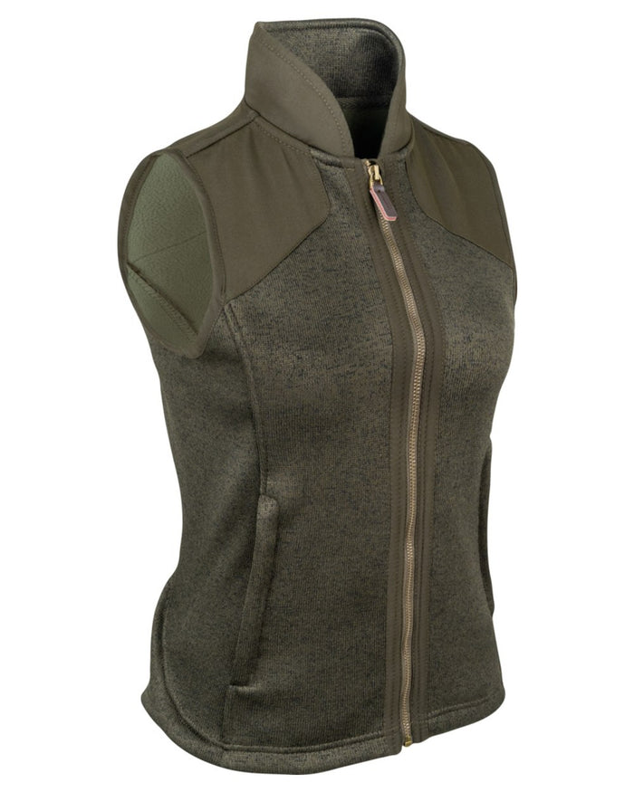 Dark Olive coloured Jack Pyke Ladies Melange Fleece Gilet on white background #colour_dark-olive