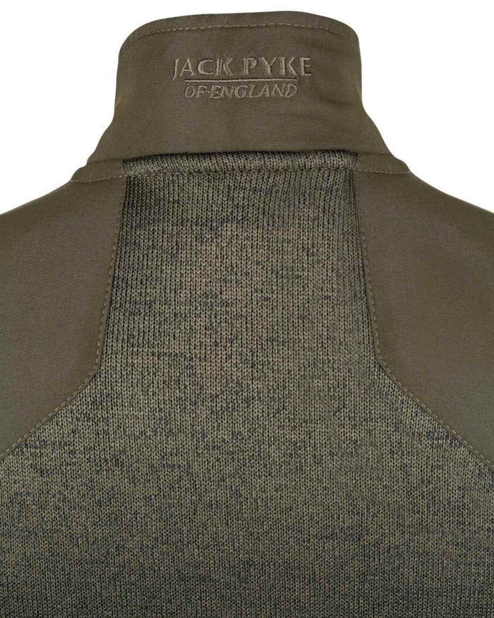 Dark Olive coloured Jack Pyke Ladies Melange Fleece Gilet on white background #colour_dark-olive