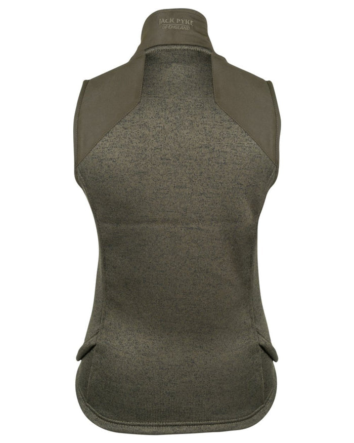 Dark Olive coloured Jack Pyke Ladies Melange Fleece Gilet on white background #colour_dark-olive