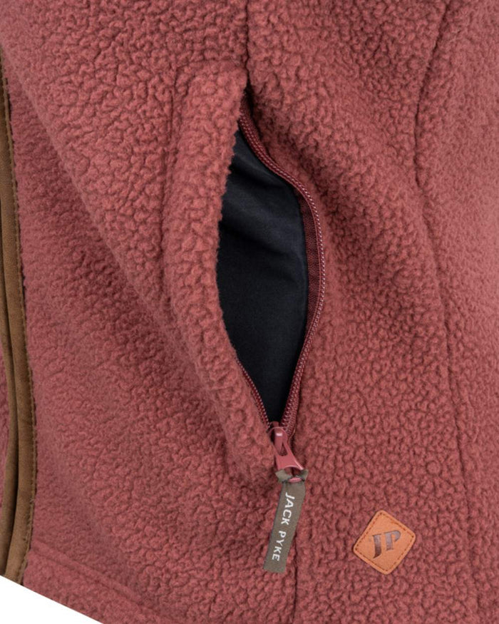 Burnt copper coloured Jack Pyke Ladies Sherpa Fleece Gilet on white background #colour_burnt-copper