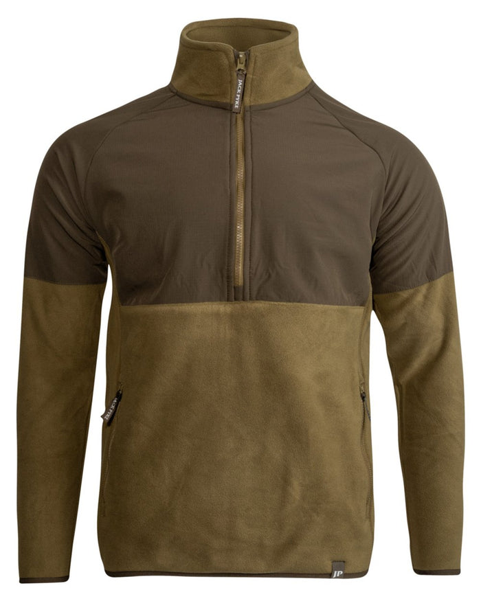 Dark Mustard Coloured Jack Pyke Mens Bleasdale Half Zip Fleece Top on white background #colour_dark-mustard