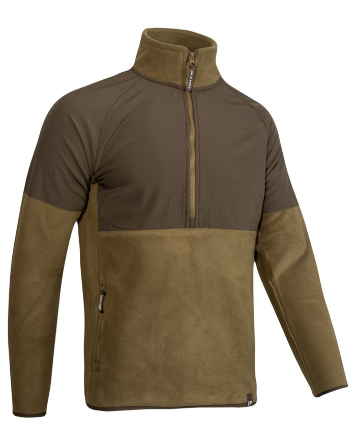 Dark Mustard Coloured Jack Pyke Mens Bleasdale Half Zip Fleece Top on white background #colour_dark-mustard