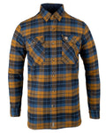 Navy Russet coloured Jack Pyke Mens Bleasdale Heavy Flannel Shirt on white background #colour_navy-russet