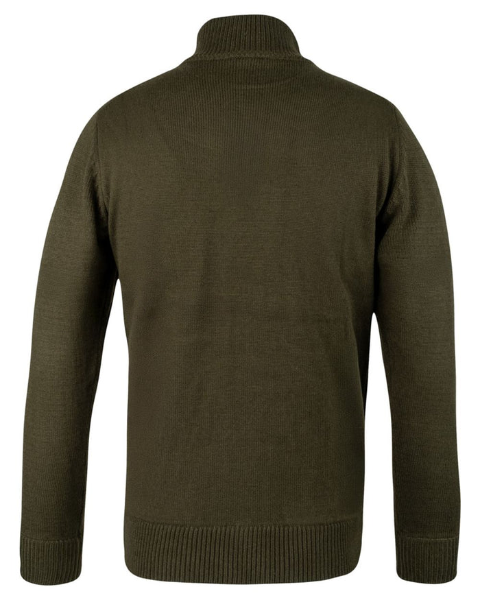 Olive Coloured Jack Pyke Mens Pheasant Zip Neck Pullover on white background #colour_olive