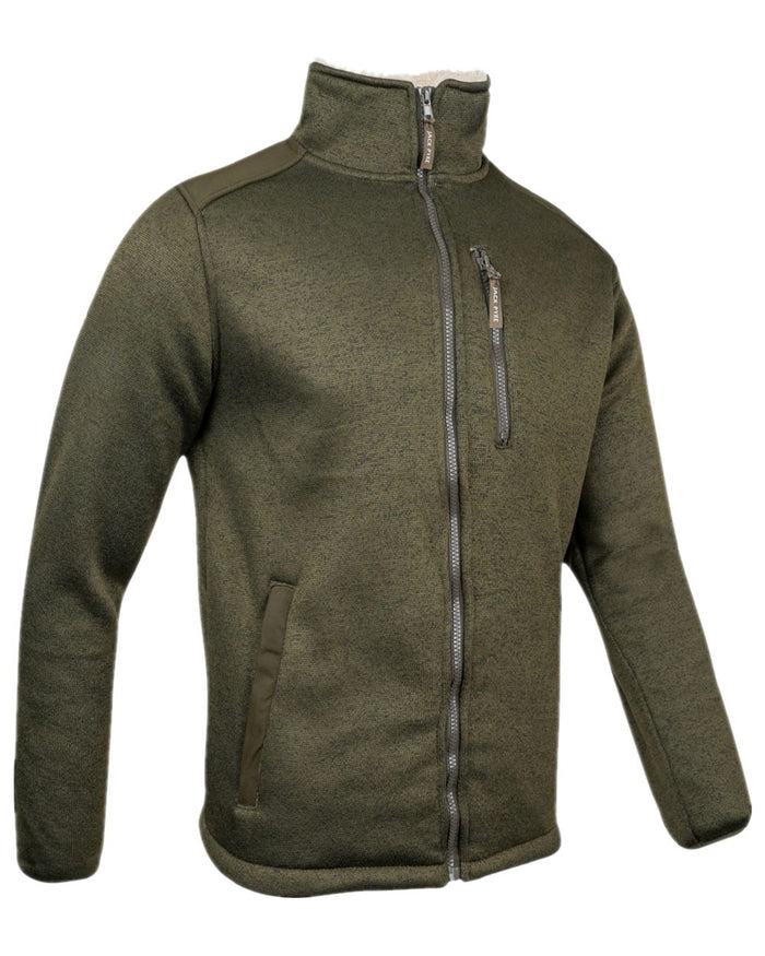 Dark Olive Coloured Jack Pyke Mens Scandinavian Fleece Jacket on white background #colour_dark-olive