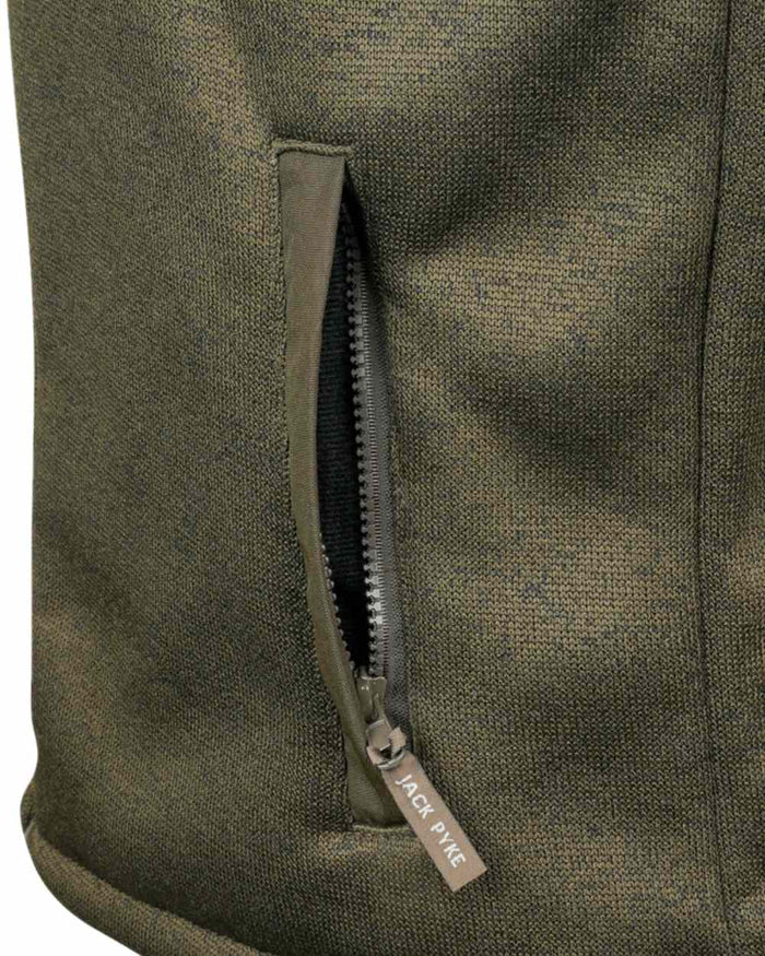 Dark Olive Coloured Jack Pyke Mens Scandinavian Fleece Jacket on white background #colour_dark-olive