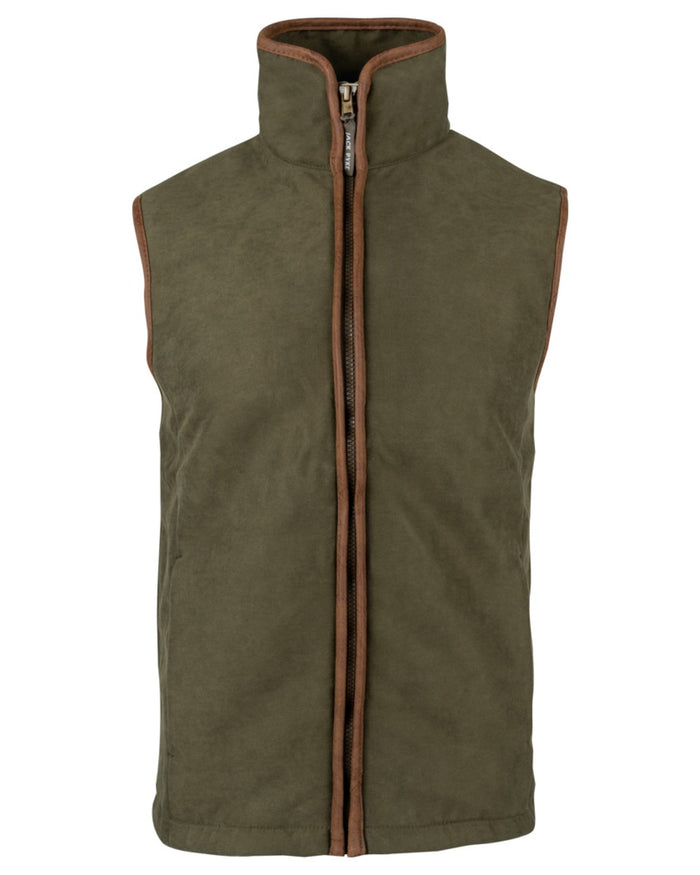 Dark Olive coloured Jack Pyke Mens Technical Moleskin Gilet on white background #colour_dark-olive