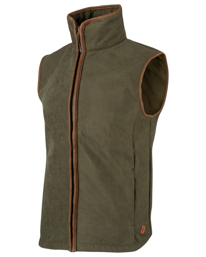 Dark Olive coloured Jack Pyke Mens Technical Moleskin Gilet on white background #colour_dark-olive