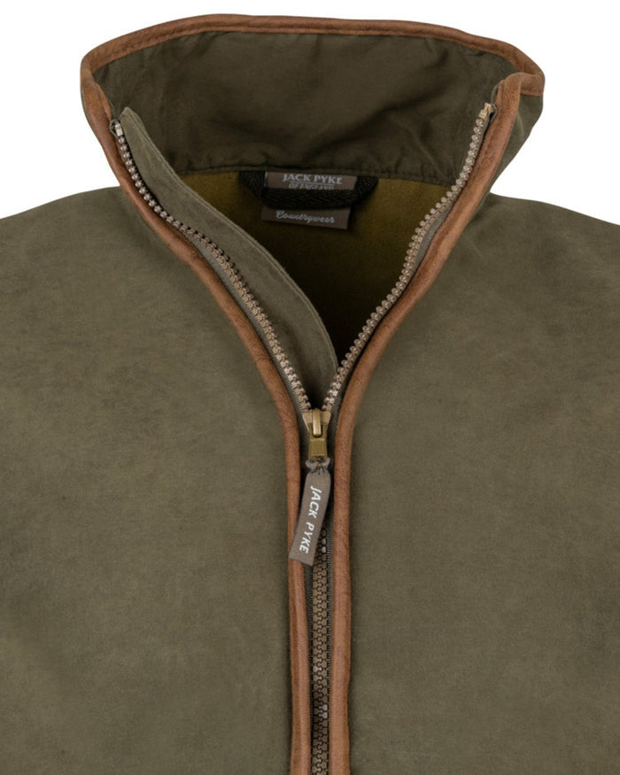 Dark Olive coloured Jack Pyke Mens Technical Moleskin Gilet on white background #colour_dark-olive