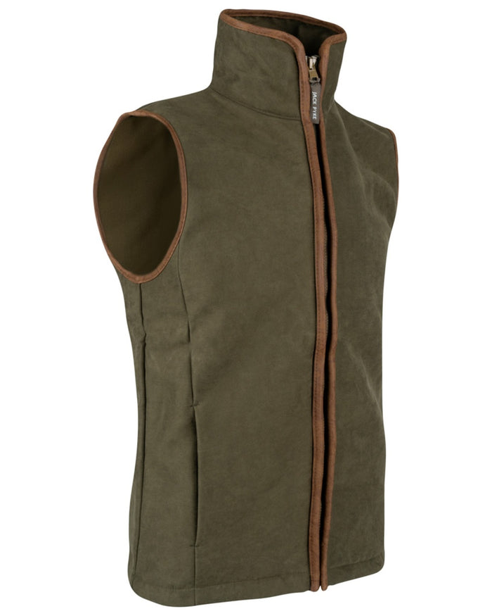 Dark Olive coloured Jack Pyke Mens Technical Moleskin Gilet on white background #colour_dark-olive