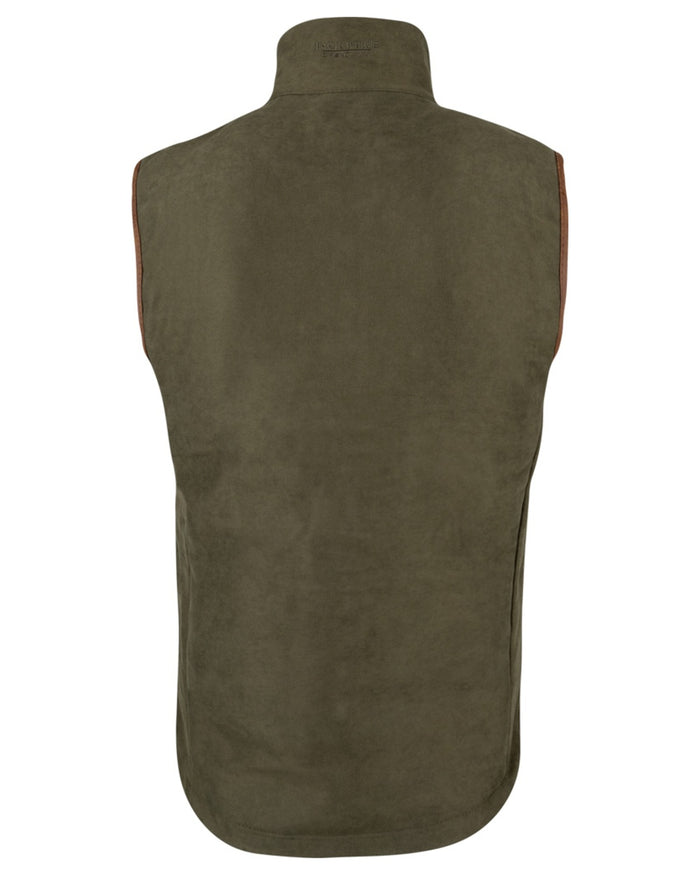 Dark Olive coloured Jack Pyke Mens Technical Moleskin Gilet on white background #colour_dark-olive