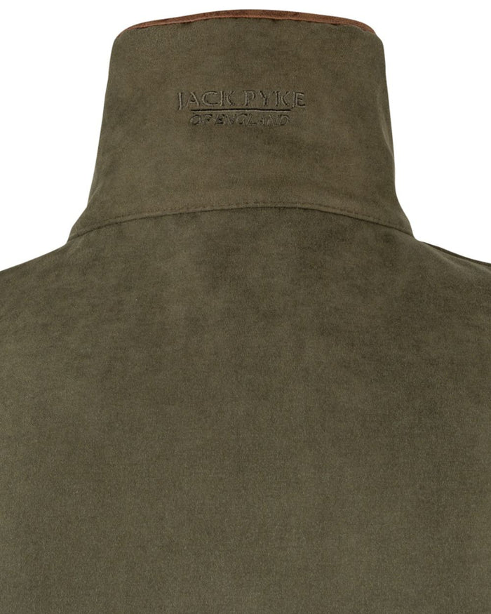 Dark Olive coloured Jack Pyke Mens Technical Moleskin Gilet on white background #colour_dark-olive