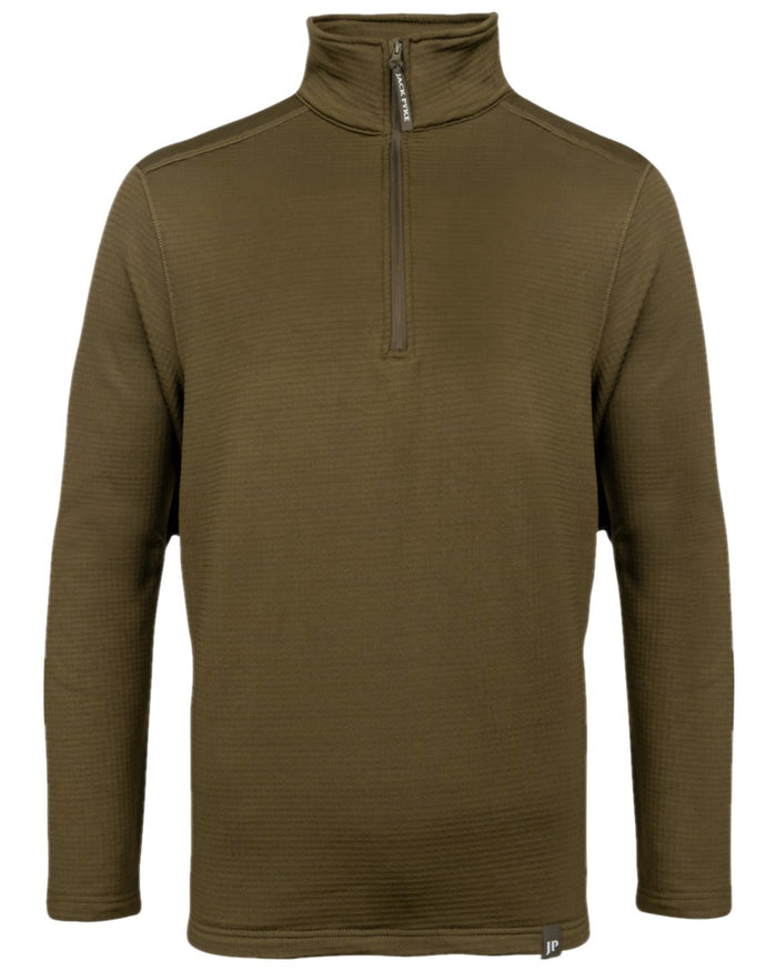 Olive Coloured Jack Pyke Mens Waffle Fleece Top on white background #colour_olive