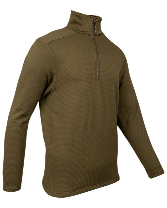 Olive Coloured Jack Pyke Mens Waffle Fleece Top on white background #colour_olive