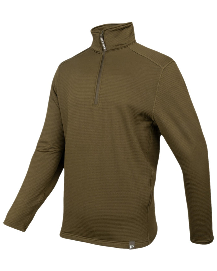 Olive Coloured Jack Pyke Mens Waffle Fleece Top on white background #colour_olive